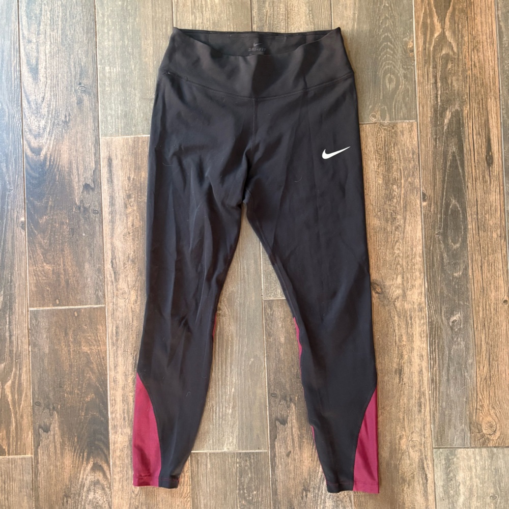 Nike black & maroon leggings w/ mesh detailing